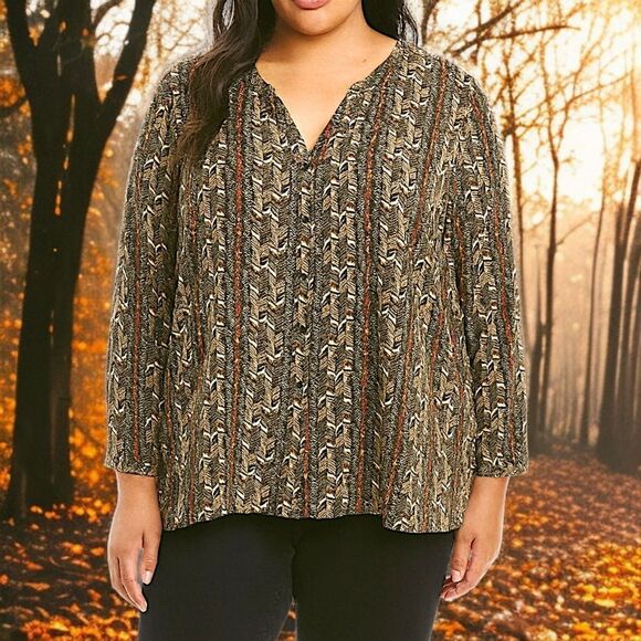 Catherines Top Plus Size 3X Button Up Bohemian Boho Chic Tribal Ethnic Flowy - Picture 14 of 16